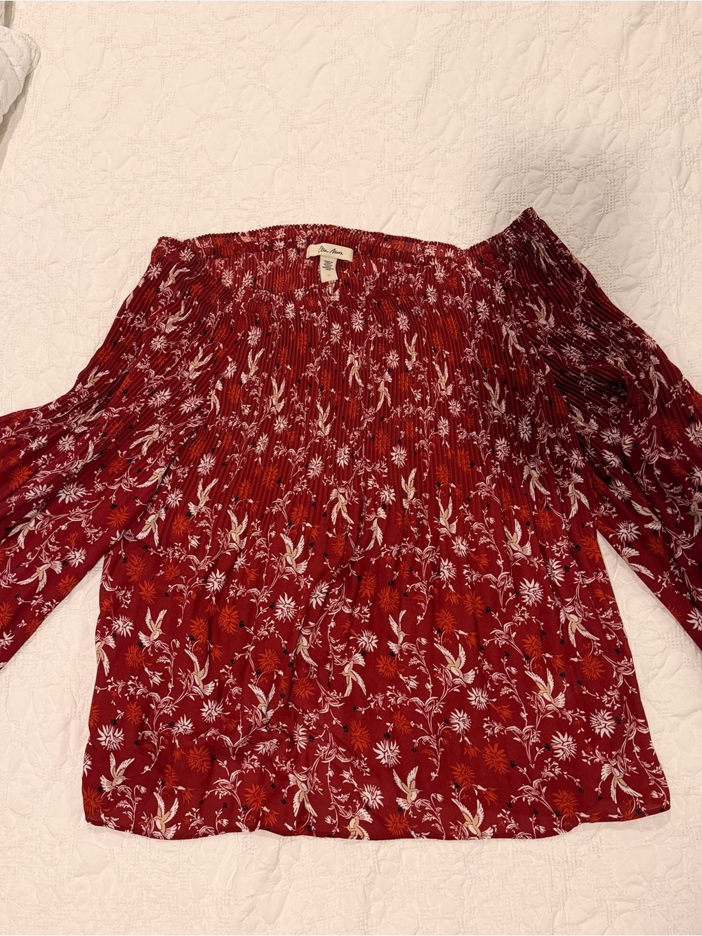 Women’s Off-Shoulder Floral Tunic in Deep Red